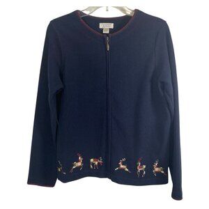 Christopher & Banks Cardigan Sweater Full Zip Size Large - READ- Blue Reindeer